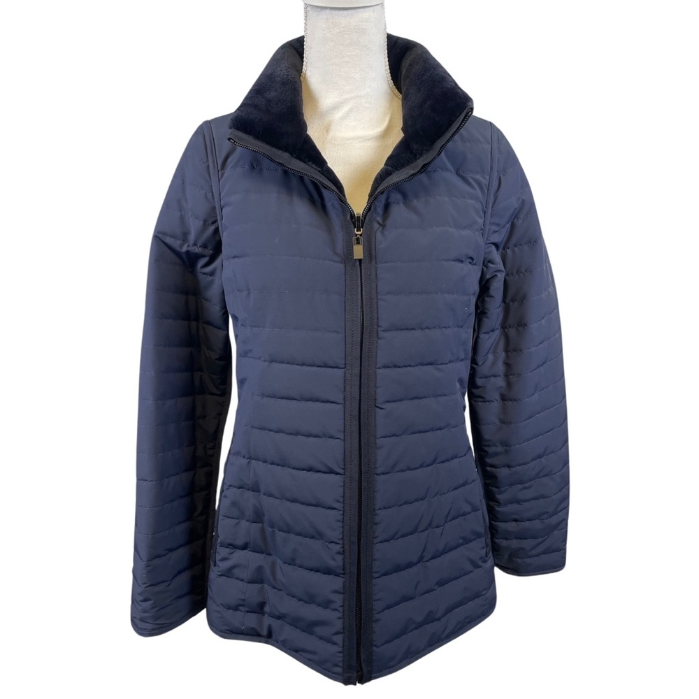 Reversible Navy Sheared Mink to Raincoat